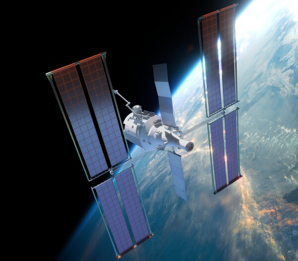 Starlab空间站绕地球轨道运行的渲染图